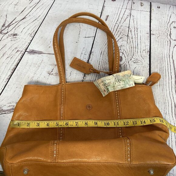Old Trend Tan Eco Genuine Leather Dancing Bamboo Tote Chestnut Brown Hand Dyed - Picture 8 of 11